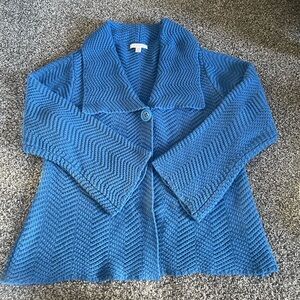 JM Collection Blue One Button Knit Chevron Long Sleeve Sweater Cardigan XL